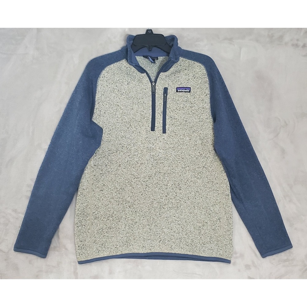 Patagonia Better Sweater 1/4 Zip Fleece Jacket Men's Size M Blue Gray Beige EUC